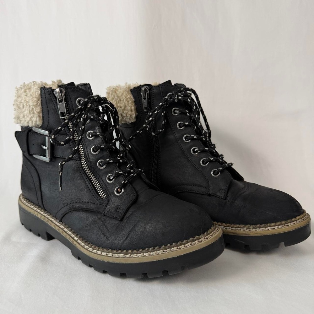 Target Black Faux Sherpa Ankle Boots with lace-up front and side zipper closure